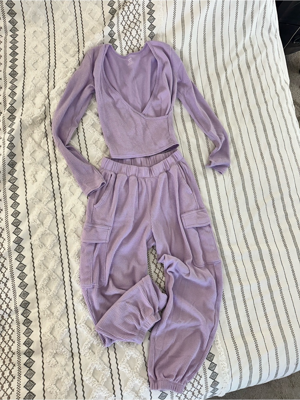 aerie Lavender Ribbed Cargo Jogger Set